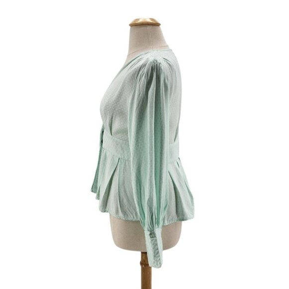 Something Navy Jacquard Wrap Surplice Peplum Mint Green Blouse Top Womens 1X - Picture 3 of 9